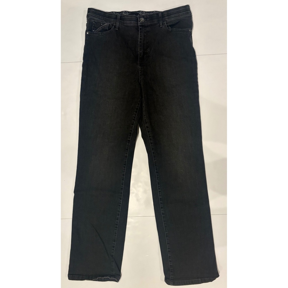 Gloria Vanderbilt Amanda High Rise Tapered Jeans Black Rhinestone Pocket Size 12